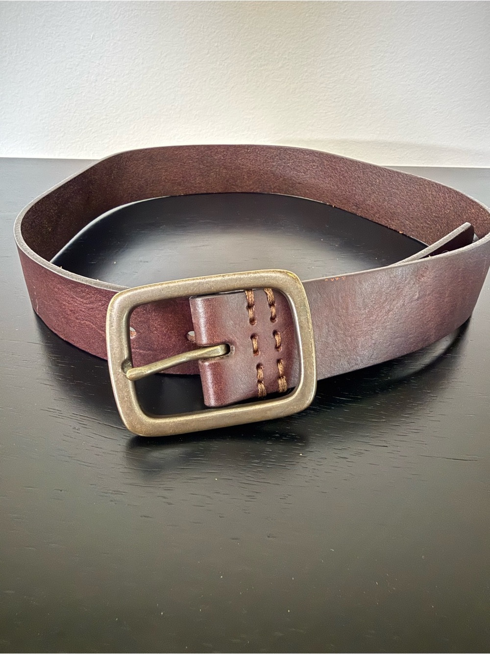 Classic Brown Leather Gap Belt with Brass Buckle
